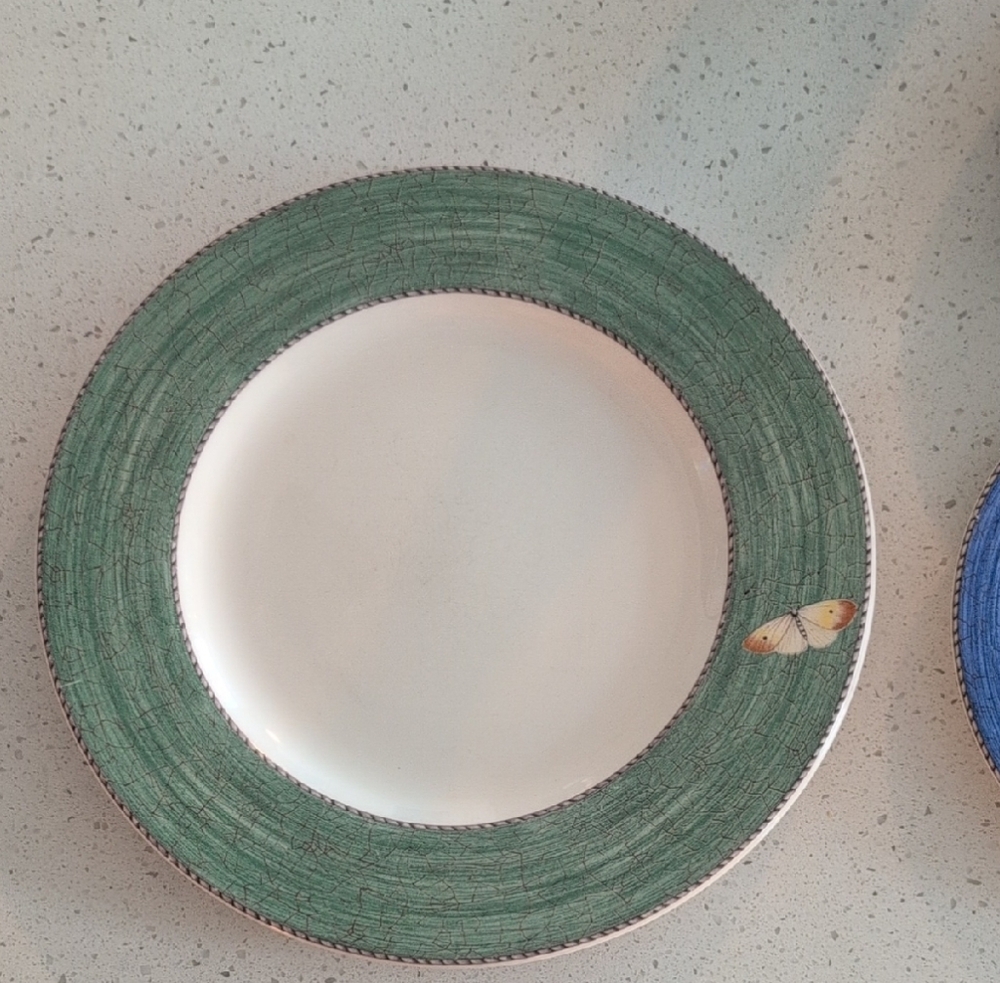 Wedgwood Green and White Dinner Plate with Butterfly Accent